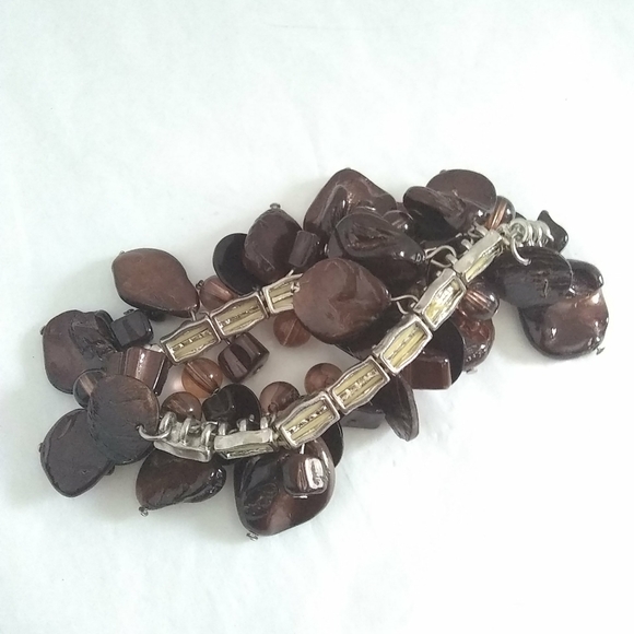 Brown Glass Quartz Bracelet Smokey chunky & disc Stretching Vintage-Collectible - Picture 2 of 4